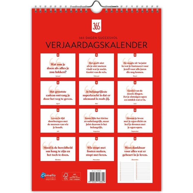 Comello Verjaardagskalender - 365 dagen succesvol - 21x29,7cm