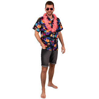 PartyXplosion Kostuum - Blouse - Hawaii - Met print - Zwart - M