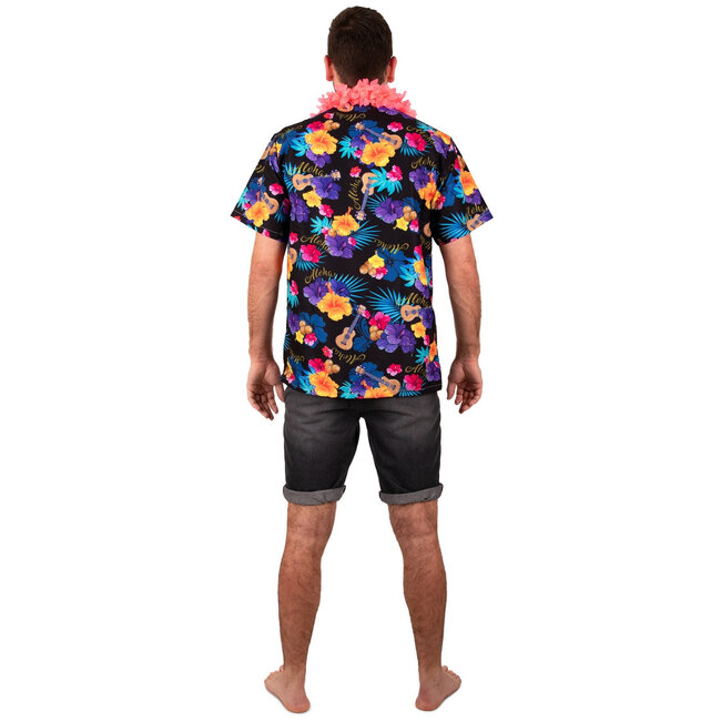 PartyXplosion Kostuum - Blouse - Hawaii - Met print - Zwart - M