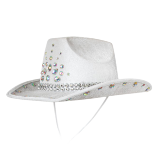 PartyXplosion Hoed - Cowboy - Cowgirl - Wit - Met strass steentjes