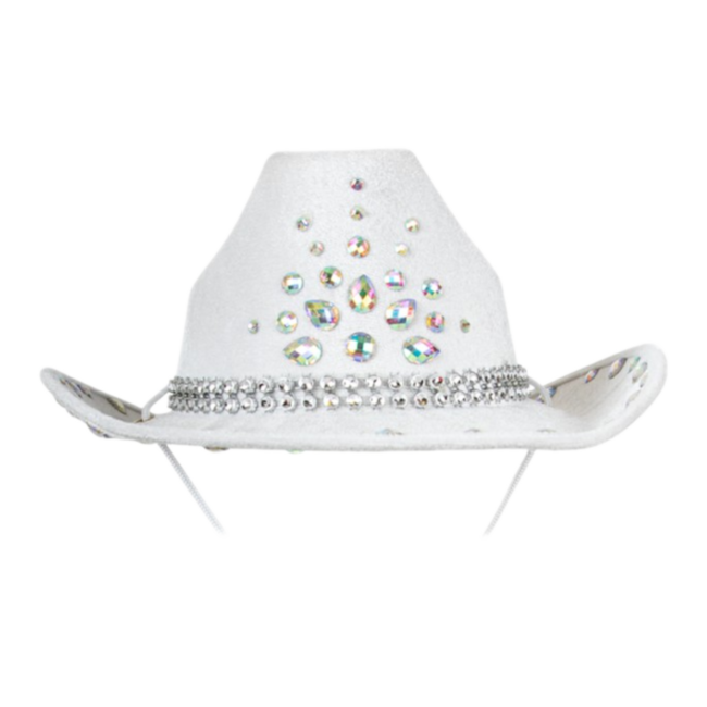 PartyXplosion Hoed - Cowboy - Cowgirl - Wit - Met strass steentjes