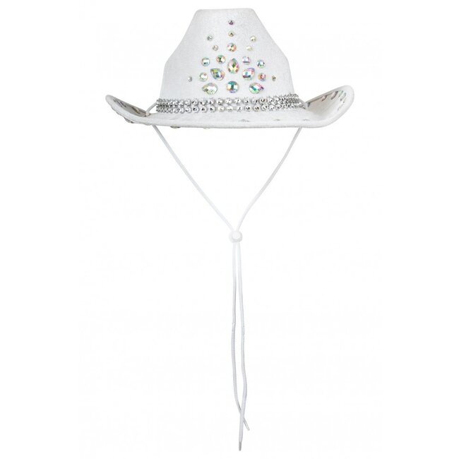 PartyXplosion Hoed - Cowboy - Cowgirl - Wit - Met strass steentjes