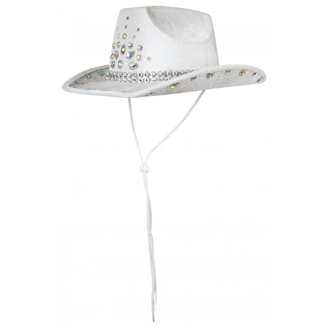 PartyXplosion Hoed - Cowboy - Cowgirl - Wit - Met strass steentjes