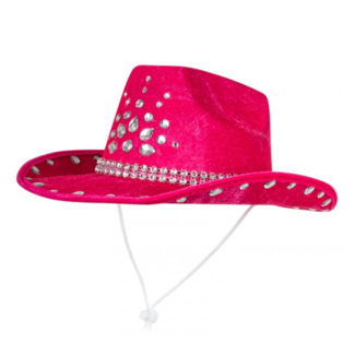 PartyXplosion Hoed - Cowboy - Cowgirl - Roze - Met strass steentjes