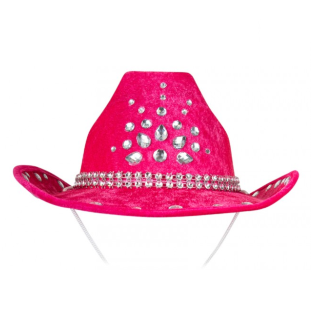 PartyXplosion Hoed - Cowboy - Cowgirl - Roze - Met strass steentjes