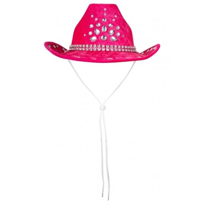 PartyXplosion Hoed - Cowboy - Cowgirl - Roze - Met strass steentjes