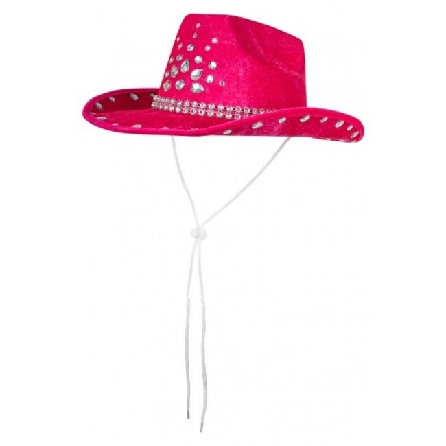 PartyXplosion Hoed - Cowboy - Cowgirl - Roze - Met strass steentjes
