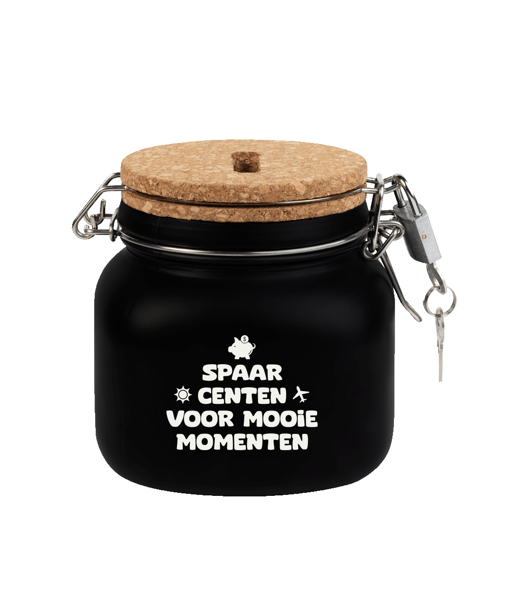 Spaarpot - Spaar centen voor mooie momenten - Glas - 10,5x11x12,5cm