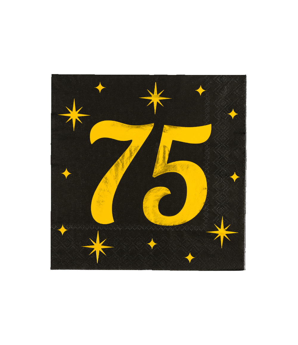Servetten - 75 jaar - Goud, zwart - 33x33cm - 16st.