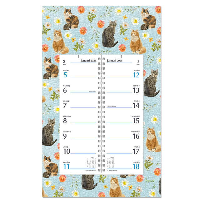 Comello Week omlegkalender - 2025 - Op schild - Franciens katten - In 't veld - 21x34cm