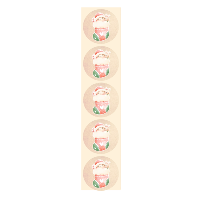 De blije luiaard Stickers - Roze kerstsok - Rond - 4cm - 100st. - DBLS046