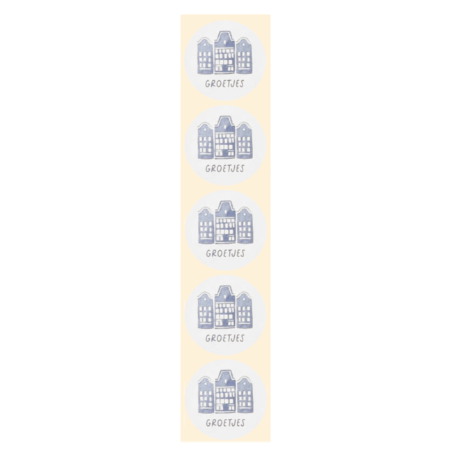 De blije luiaard Stickers - Hollandse huisjes - Rond - 4cm - 100st. - DBLS058