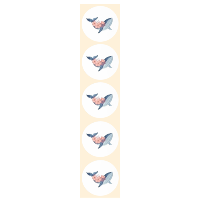 De blije luiaard Stickers - Walvis met bloemen - Rond - 4cm - 100st. - DBLS048