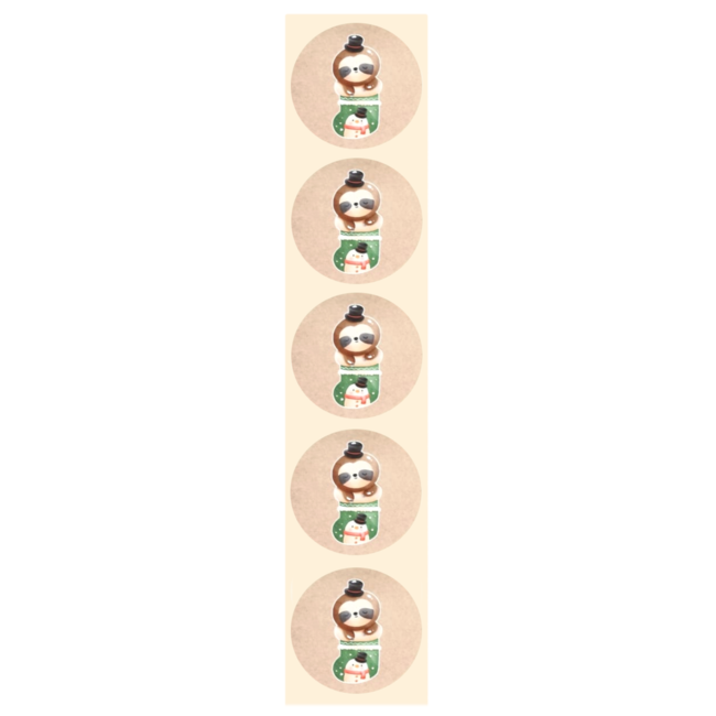 De blije luiaard Stickers - Luiaard in kerstsok - Rond - 4cm - 100st. - DBLS016