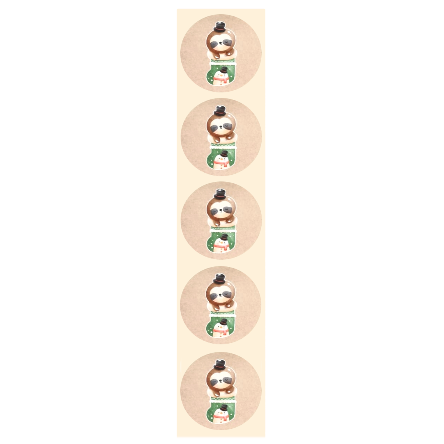Stickers - Luiaard in kerstsok - Rond - 4cm - 100st. - DBLS016