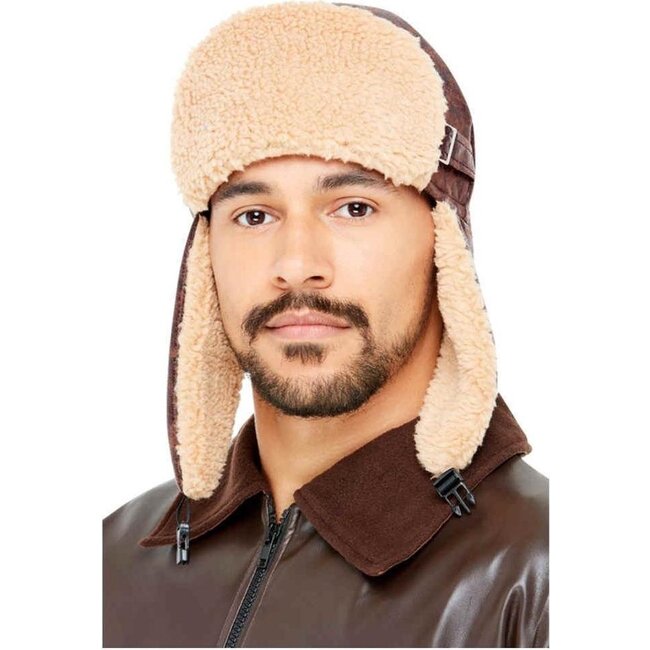 Smiffys Hoed - Piloot - Lederlook - Bruin