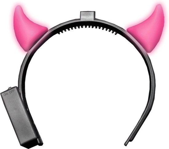 Diadeem - Duivel - Hoorns - Met licht - Inclusief batterijen - Roze