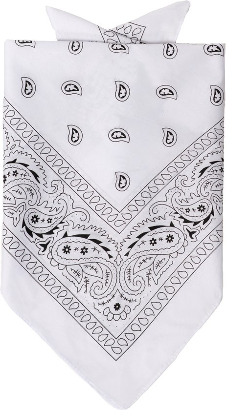 Zakdoek - Bandana - Fantasie - Wit - Met zwarte opdruk - 52x55cm