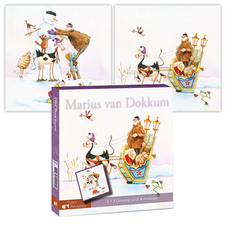 Comello Kaarten - Kerst - Marius van Dokkum - Sneeuwpop & arreslee - 10st.