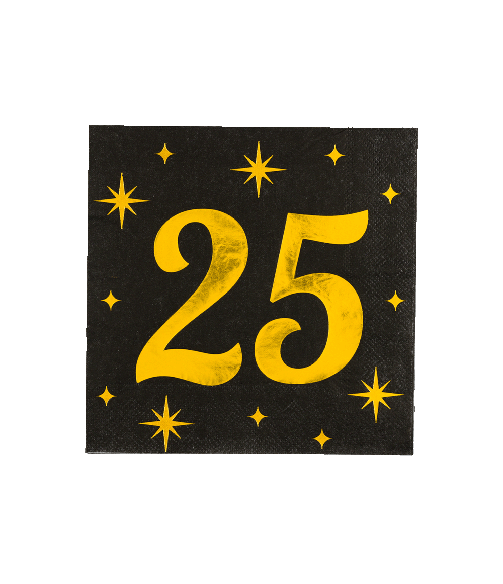 Servetten - 25 jaar - Goud, zwart - 33x33cm - 16st.