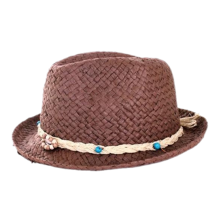 PartyXplosion Hoed - Gleufhoed - Stro - Donker - Met hippiebandje