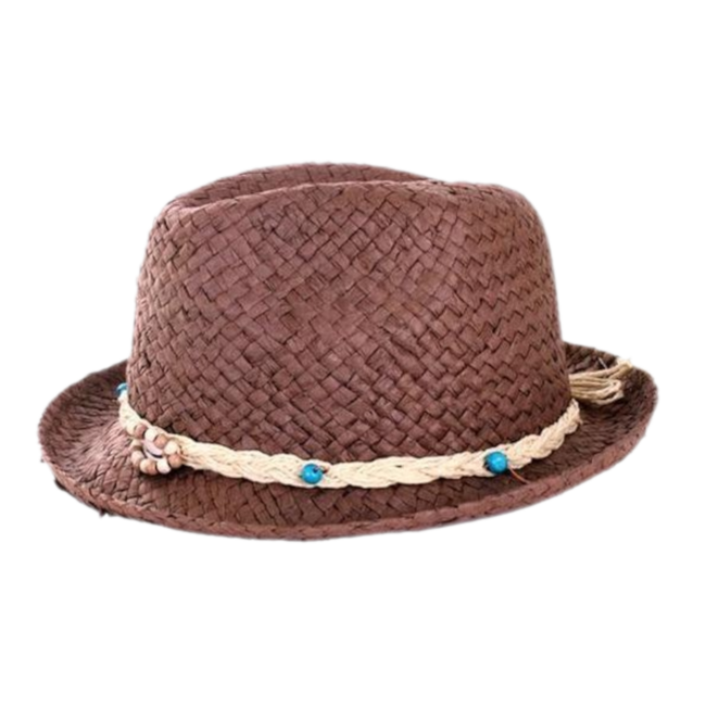 PartyXplosion Hoed - Gleufhoed - Stro - Donker - Met hippiebandje