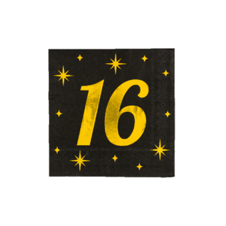 Servetten - 16 Jaar - Goud,Zwart - 33x33cm - 16 st.