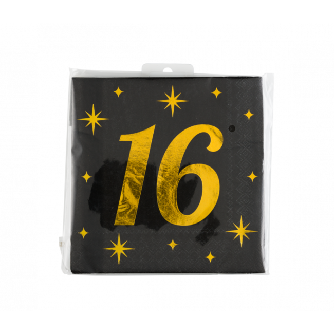 Servetten - 16 Jaar - Goud,Zwart - 33x33cm - 16 st.