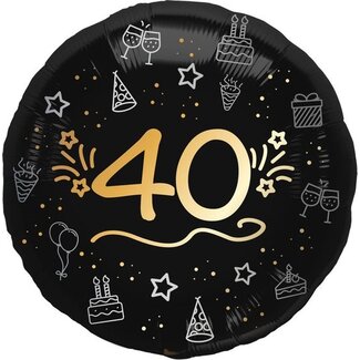 Folat Folieballon - 40 jaar - Zwart, goud - 46cm - Zonder vulling