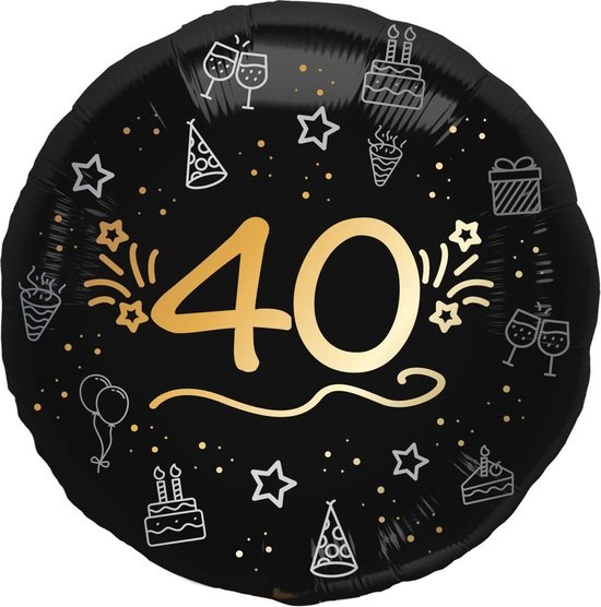 Folieballon - 40 jaar - Zwart, goud - 45cm - Zonder vulling
