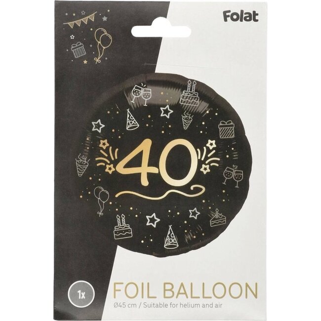 Folat Folieballon - 40 jaar - Zwart, goud - 46cm - Zonder vulling