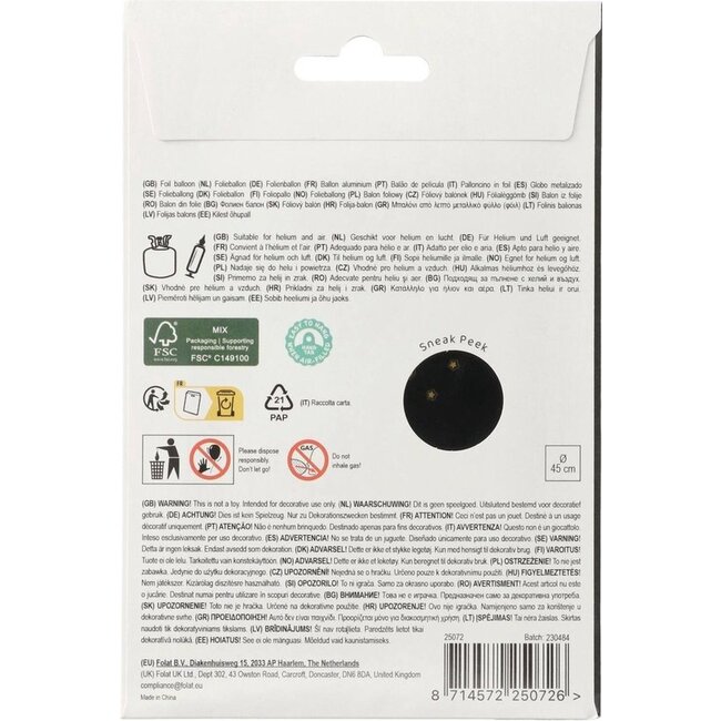 Folat Folieballon - 40 jaar - Zwart, goud - 45cm - Zonder vulling