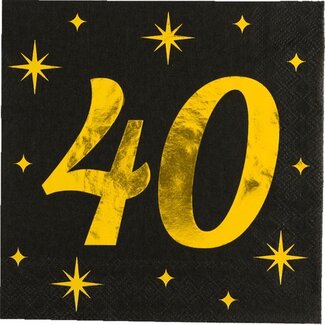 Paperdreams Servettten - 40 jaar - Goud,zwart- 33x33 cm - 16 st.