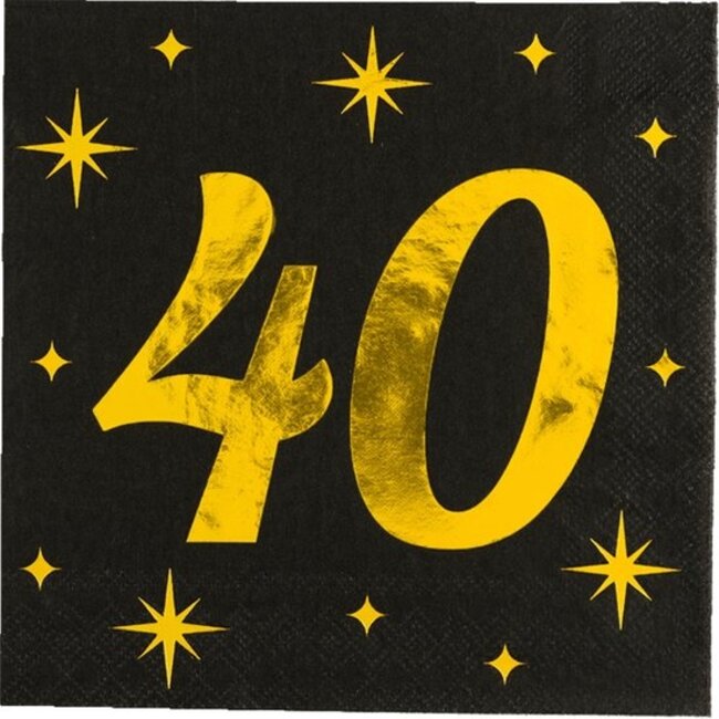 Paperdreams Servettten - 40 jaar - Goud,zwart- 33x33 cm - 16 st.