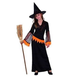 PartyXplosion Kostuum - Heks - Jurk & hoed - Fluor, neon - mt.104 - Willekeurig geleverd