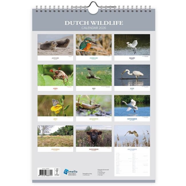 Comello Maand kalender - 2026 - Dutch wildlife - 23,5x33,5cm
