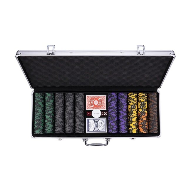 Pokerset in zilverkleurige koffer - High stake - 500 chips (14 gram)