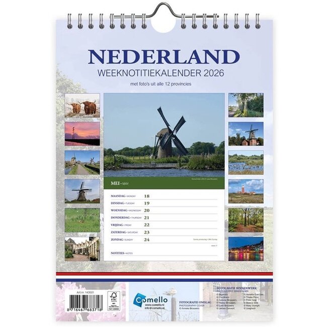Comello Week kalender - 2026 - 12 provinciën - Koeien - 16,5x23cm