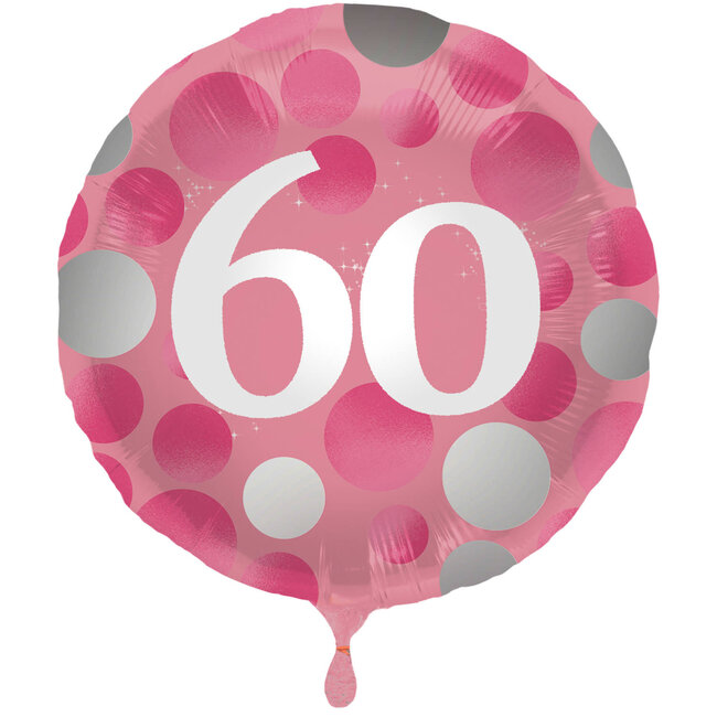 Folat Folieballon - 60 jaar - Roze - Met stippen - 45cm - Zonder vulling