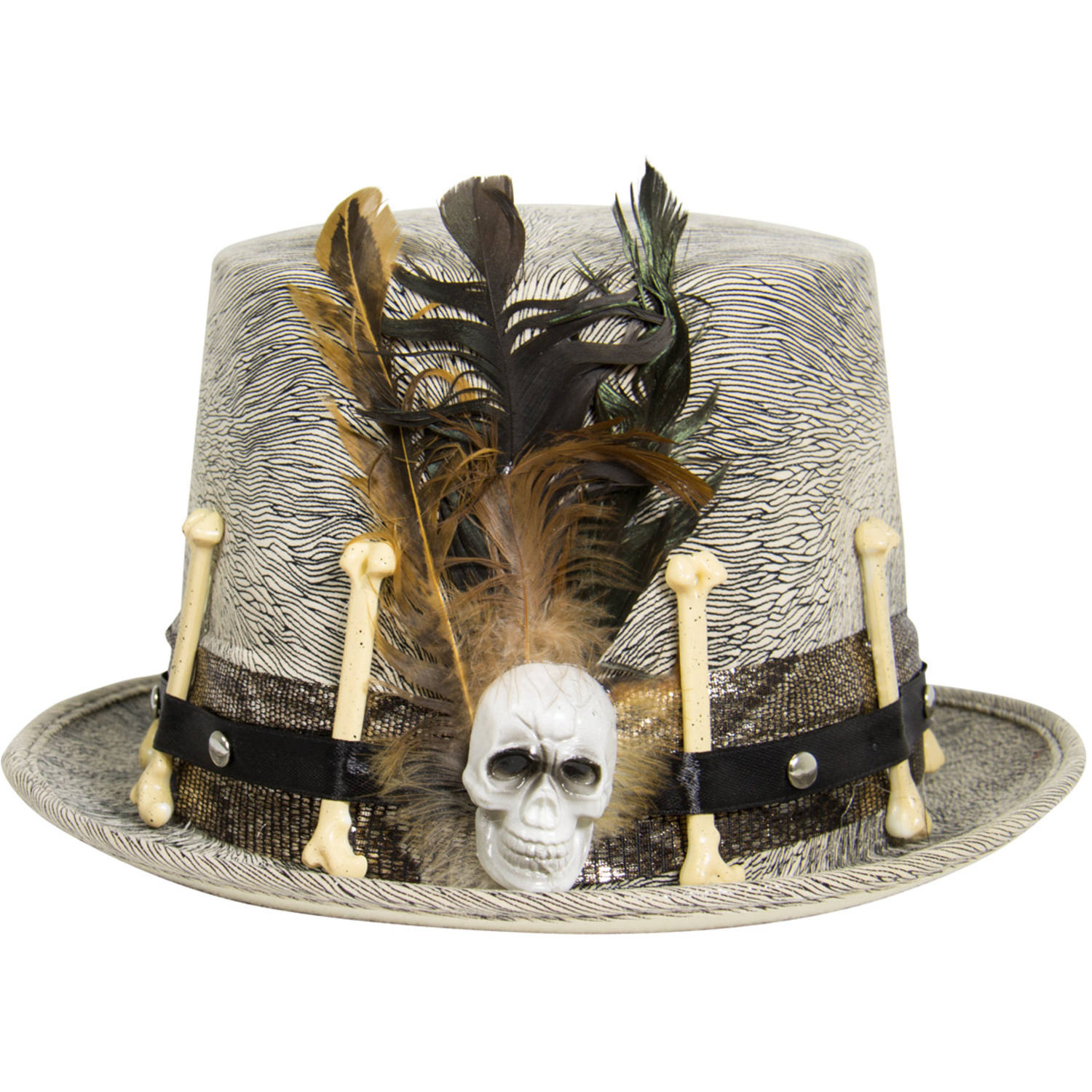 Hoed - Grijs - Veren & botten - Halloween