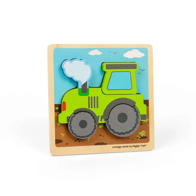 BigJigs Puzzel - Tractor - Hout - Klein - 15x15cm - 5st.