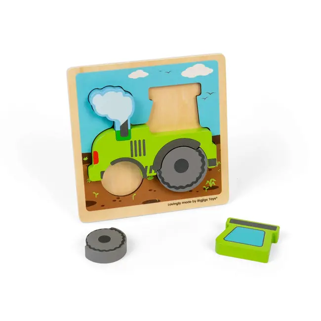 BigJigs Puzzel - Tractor - Hout - Klein - 15x15cm - 5st.
