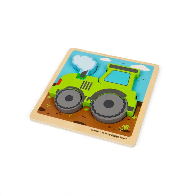 BigJigs Puzzel - Tractor - Hout - Klein - 15x15cm - 5st.