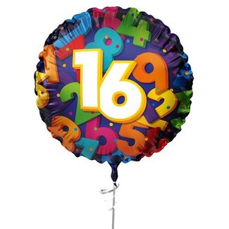 Haza-Witbaard Folieballon - 16 jaar - Cijfers - 45cm - zonder vulling
