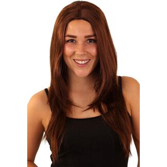 PartyXplosion Pruik - Lang steil haar - Bruin