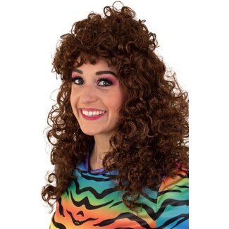 PartyXplosion Pruik - Lola - Lang krullend haar - Bruin