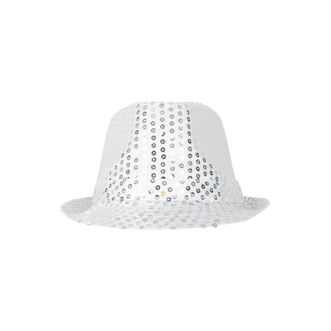 PartyXplosion Hoed - Gleufhoed - Pailletten - Zilver