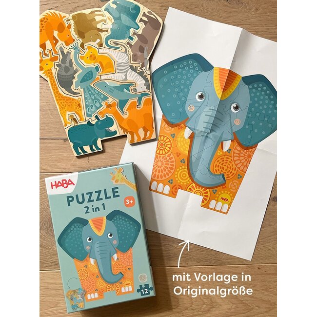 Haba Puzzel - 2 in 1 - Olifant - Hout - 12dlg - 3+