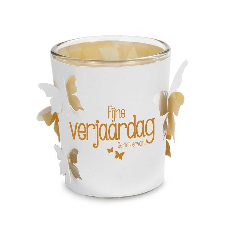 Stralend lichtje - Waxinelichtje met houder - Fijne verjaardag
