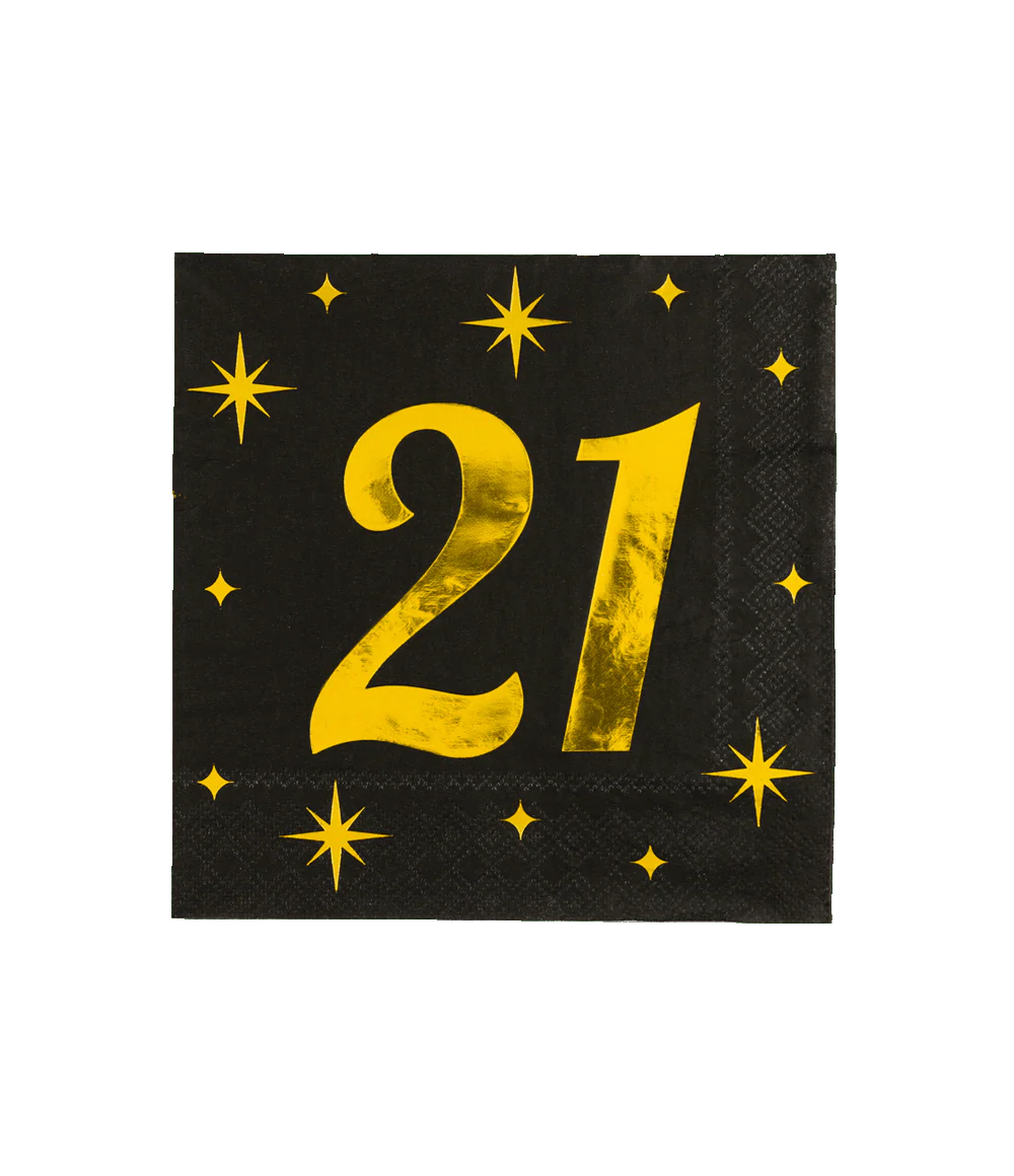 Servetten - 21 jaar - Goud, Zwart - 33x33cm - 16 st.